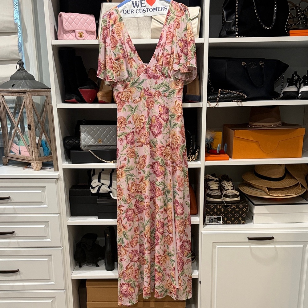 Dress Forum Pink and Cream Floral Maxi Dress